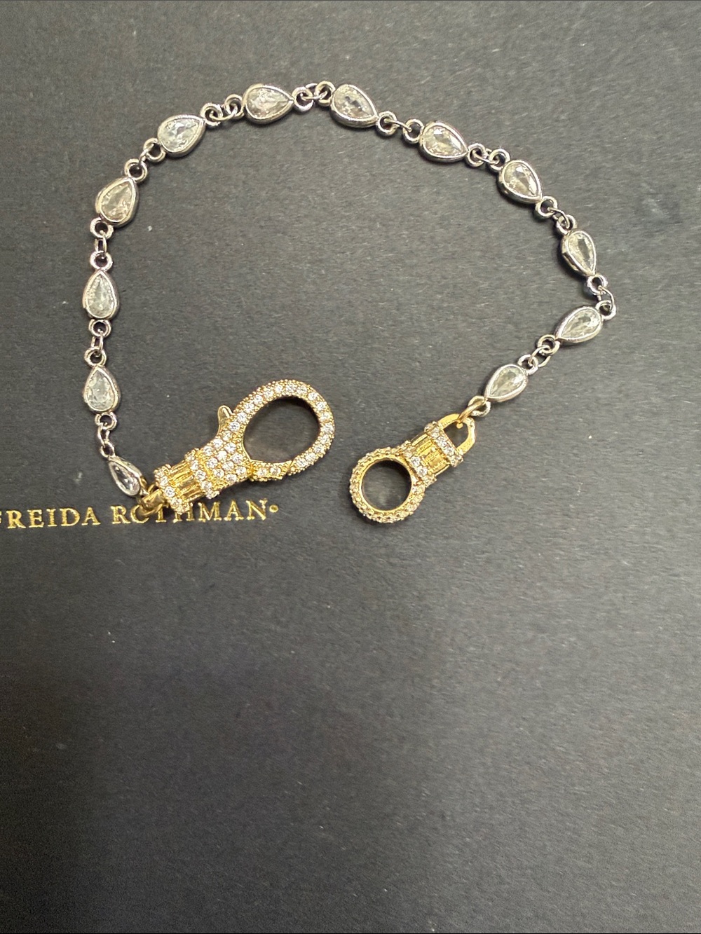 Two-Tone Teardrop Link Bracelet with Pave Clasp